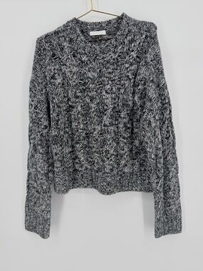 SABLYN 100% Cashmere Cable Knit Sweater Black White Marled Size M
